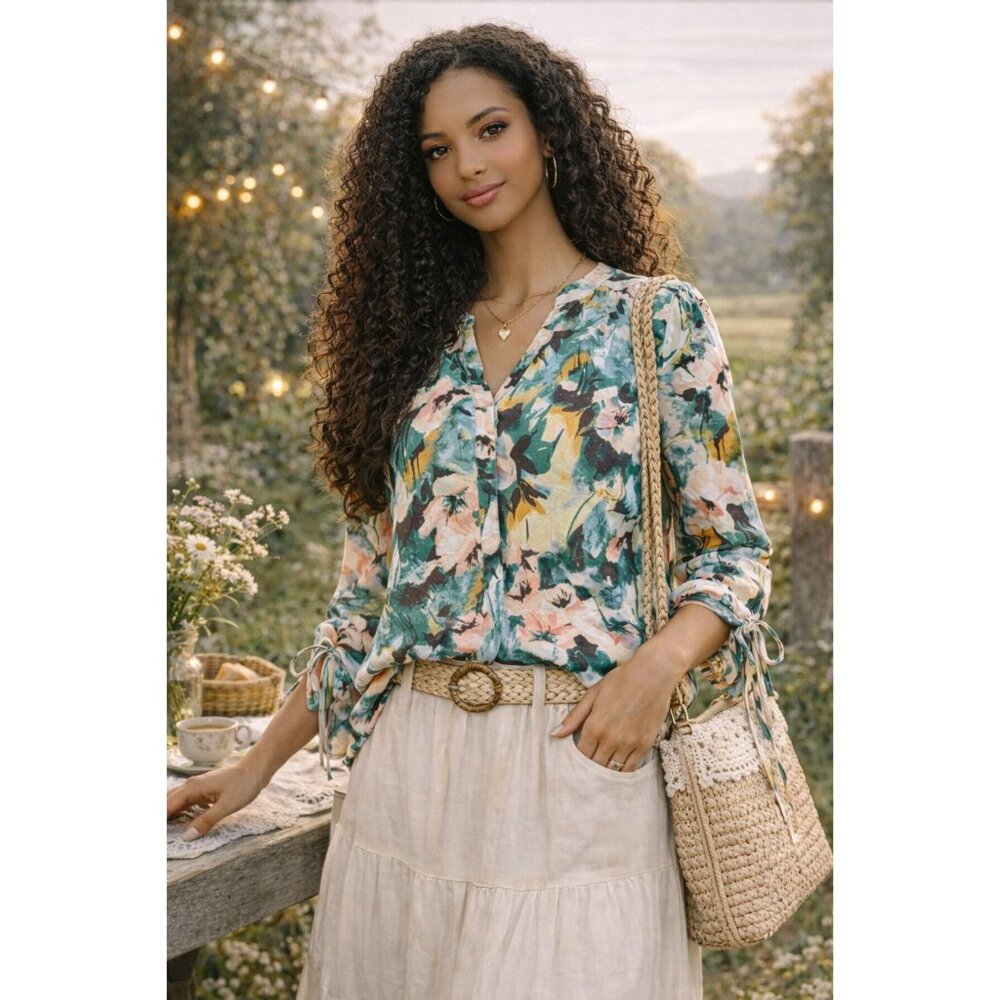 CEO Boho Lucky Brand Floral Button-Up | Cottagecore Chic| M
